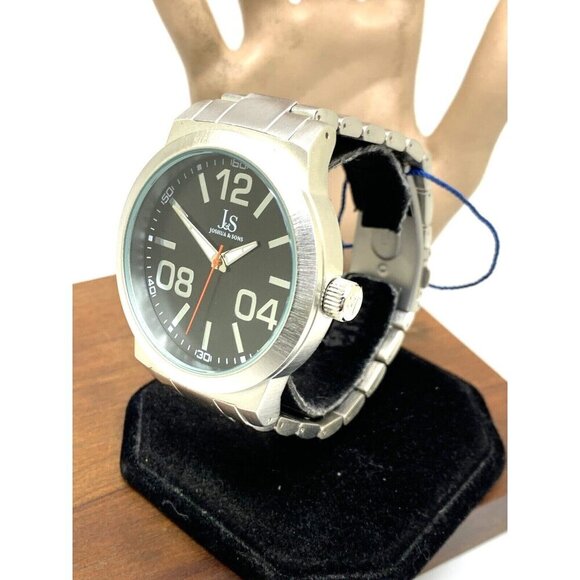 Joshua & Sons Men's Watch JS82SSB Quartz Black Dial Silver Stainless Ste… - Picture 2 of 15